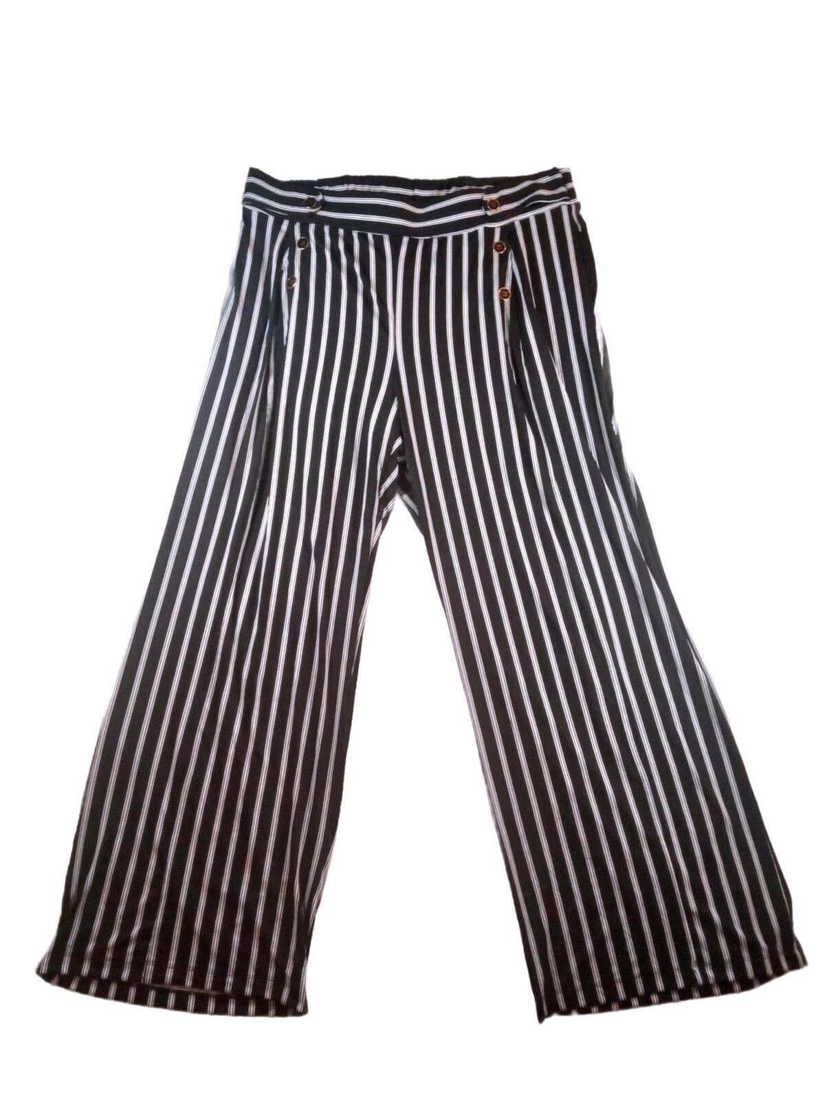 Nwt Robert Louis Black And White Vertical Stripe Wide Leg Pants